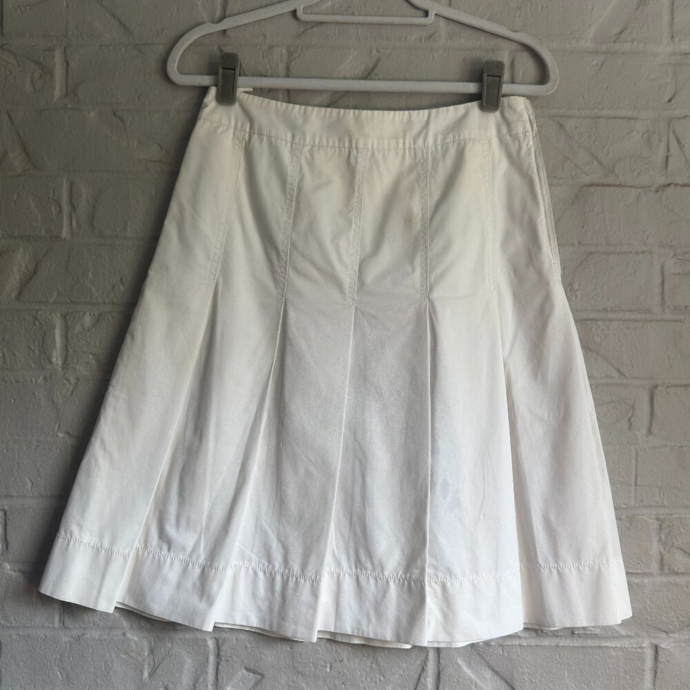 Made in Italy 100% Cotton Pleated A-Line Skirt - White - Size S